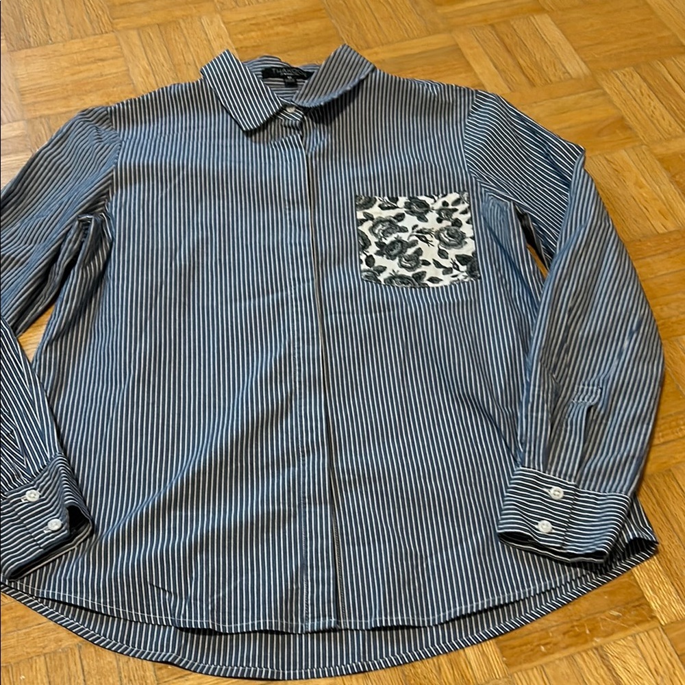 Thakoon Striped Shirt with Floral Pocket